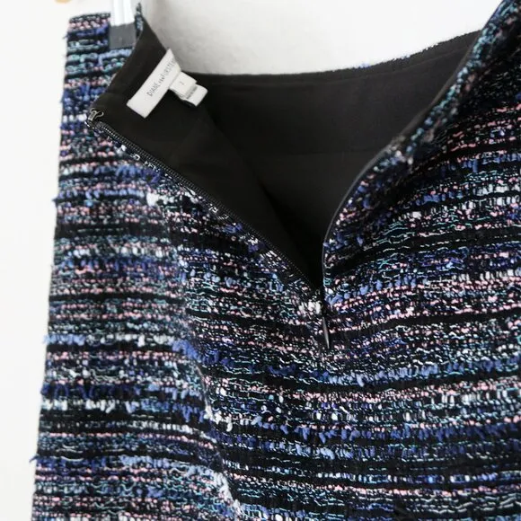 Diane Von Furstenberg DVF Austyn Black Indigo Camellia Tweed Faux Wrap Skirt 2