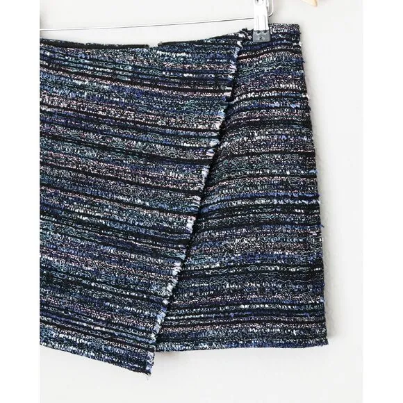 Diane Von Furstenberg DVF Austyn Black Indigo Camellia Tweed Faux Wrap Skirt 2