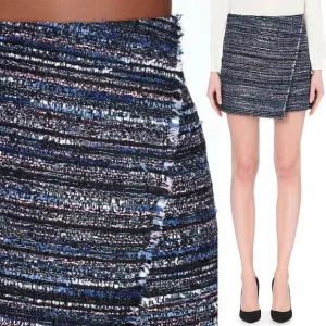Diane Von Furstenberg DVF Austyn Black Indigo Camellia Tweed Faux Wrap Skirt 2