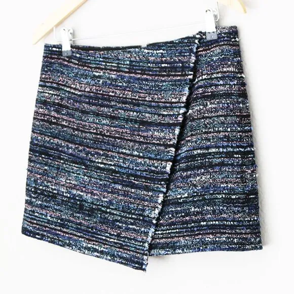 Diane Von Furstenberg DVF Austyn Black Indigo Camellia Tweed Faux Wrap Skirt 2
