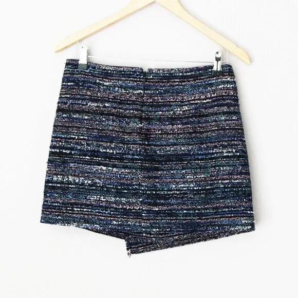 Diane Von Furstenberg DVF Austyn Black Indigo Camellia Tweed Faux Wrap Skirt 2