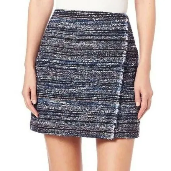 Diane Von Furstenberg DVF Austyn Black Indigo Camellia Tweed Faux Wrap Skirt 2