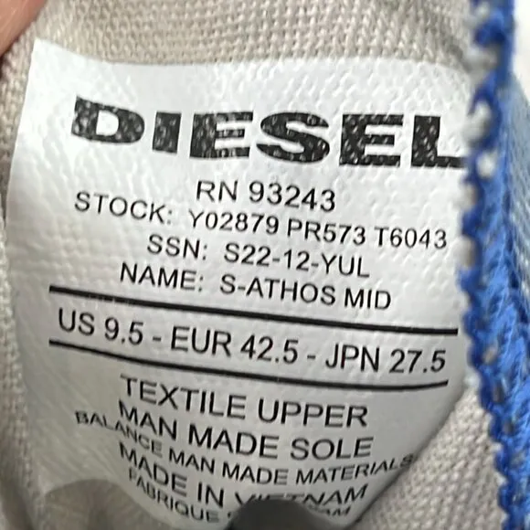 Diesel Men's Acid wash Denim S-Athos High Top Sneakers