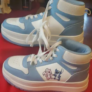 Disney's Stitch and Angel Powder Blue and White High-Top Sneakers