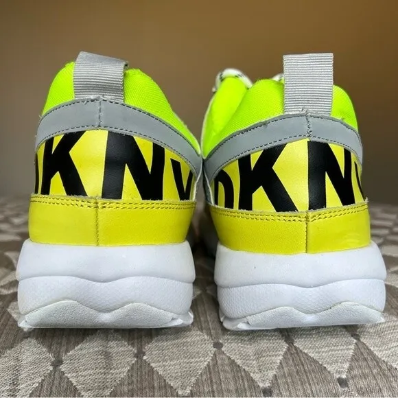 DKNY Dani Chunky Lace Up Neon Green Yellow Gray Sneaker Shoes Women’s Size 9