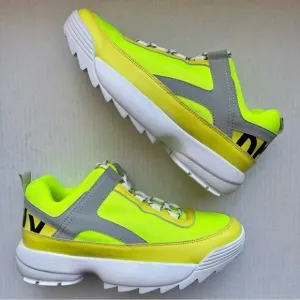DKNY Dani Chunky Lace Up Neon Green Yellow Gray Sneaker Shoes Women’s Size 9