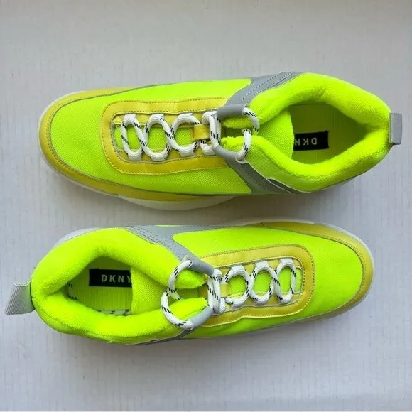 DKNY Dani Chunky Lace Up Neon Green Yellow Gray Sneaker Shoes Women’s Size 9