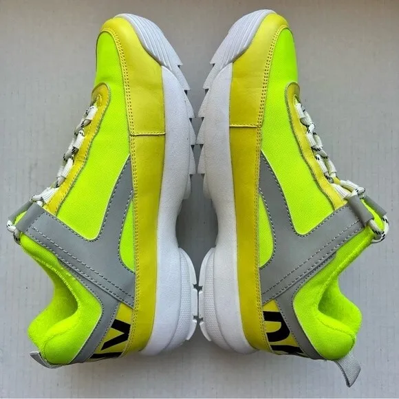 DKNY Dani Chunky Lace Up Neon Green Yellow Gray Sneaker Shoes Women’s Size 9
