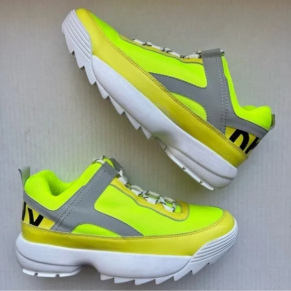 DKNY Dani Chunky Lace Up Neon Green Yellow Gray Sneaker Shoes Women’s Size 9