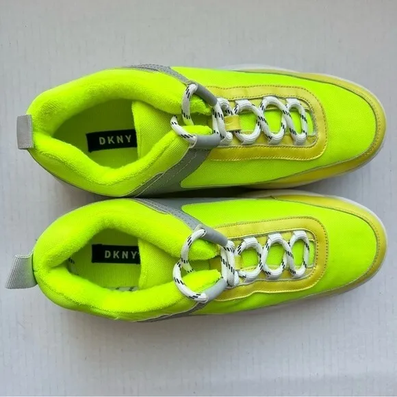 DKNY Dani Chunky Lace Up Neon Green Yellow Gray Sneaker Shoes Women’s Size 9