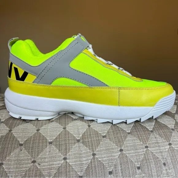 DKNY Dani Chunky Lace Up Neon Green Yellow Gray Sneaker Shoes Women’s Size 9