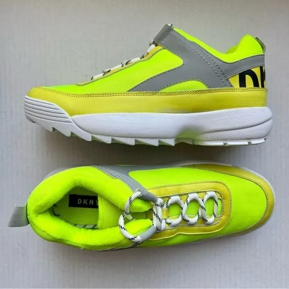 DKNY Dani Chunky Lace Up Neon Green Yellow Gray Sneaker Shoes Women’s Size 9