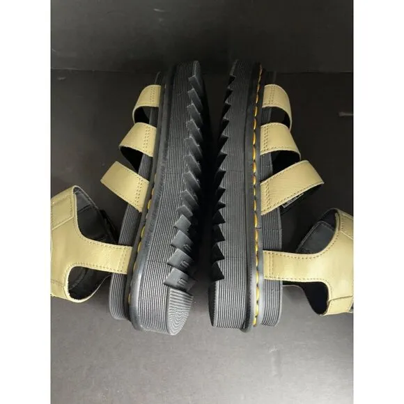 Doc Dr. Martens Blaire Flatform Olive Leather Sandals Women's Size 9 41 UK 7 New