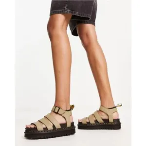 Doc Dr. Martens Blaire Flatform Olive Leather Sandals Women's Size 9 41 UK 7 New