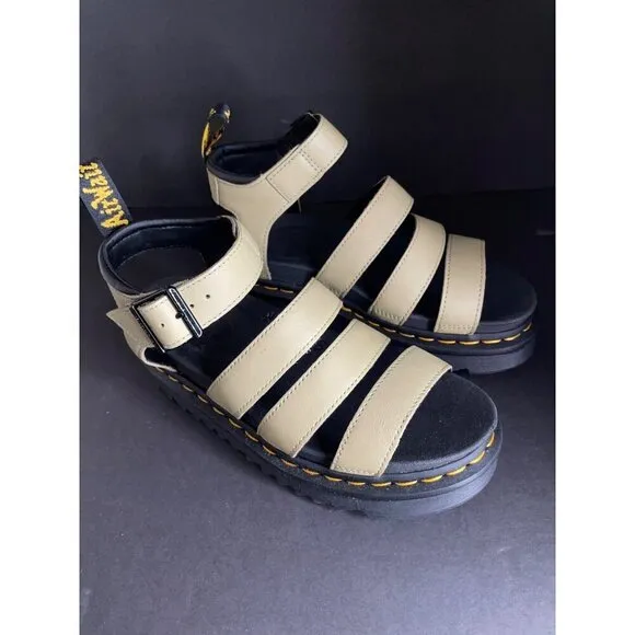 Doc Dr. Martens Blaire Flatform Olive Leather Sandals Women's Size 9 41 UK 7 New