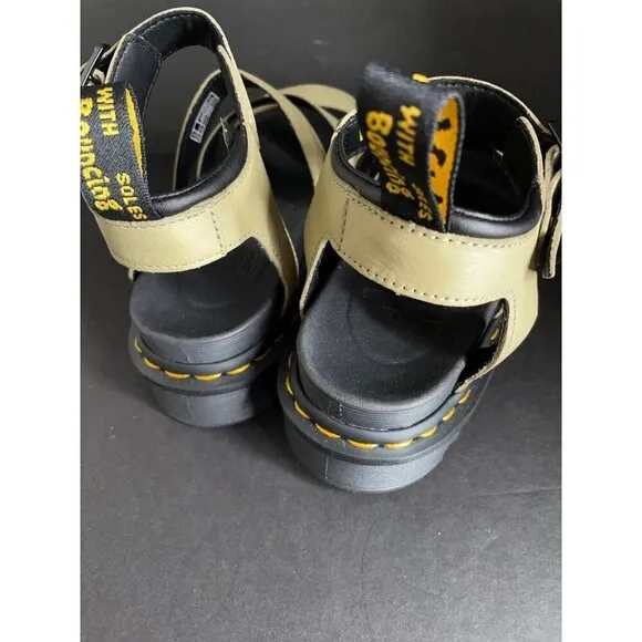 Doc Dr. Martens Blaire Flatform Olive Leather Sandals Women's Size 9 41 UK 7 New