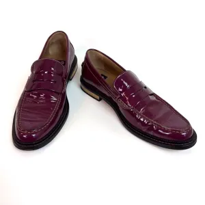 Dolce &amp; Gabbana Burgundy Patent Leather Penny Loafers EU 39 US 8 Glossy Flat