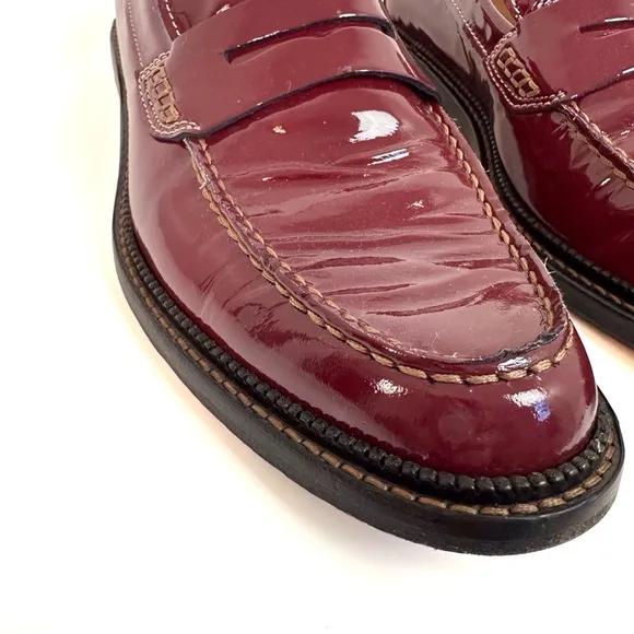 Dolce &amp; Gabbana Burgundy Patent Leather Penny Loafers EU 39 US 8 Glossy Flat