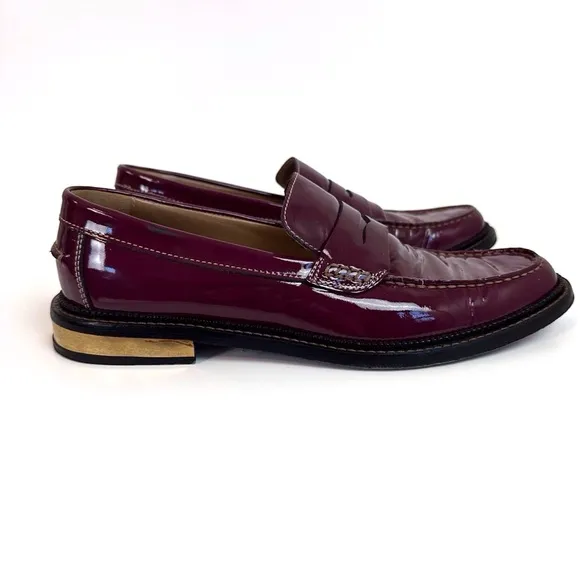 Dolce &amp; Gabbana Burgundy Patent Leather Penny Loafers EU 39 US 8 Glossy Flat