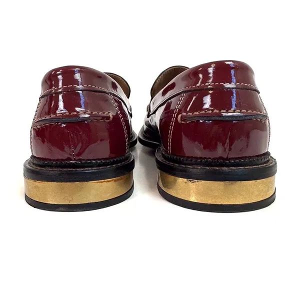 Dolce &amp; Gabbana Burgundy Patent Leather Penny Loafers EU 39 US 8 Glossy Flat