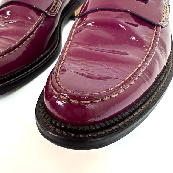 Dolce &amp; Gabbana Burgundy Patent Leather Penny Loafers EU 39 US 8 Glossy Flat
