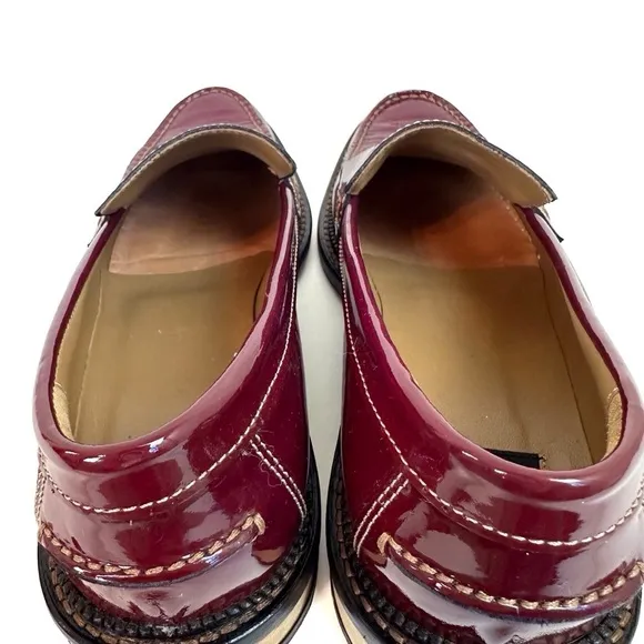 Dolce &amp; Gabbana Burgundy Patent Leather Penny Loafers EU 39 US 8 Glossy Flat