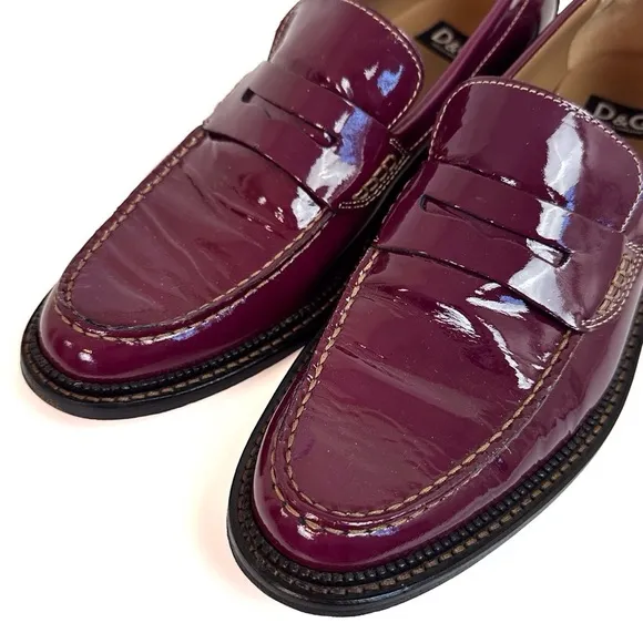 Dolce &amp; Gabbana Burgundy Patent Leather Penny Loafers EU 39 US 8 Glossy Flat