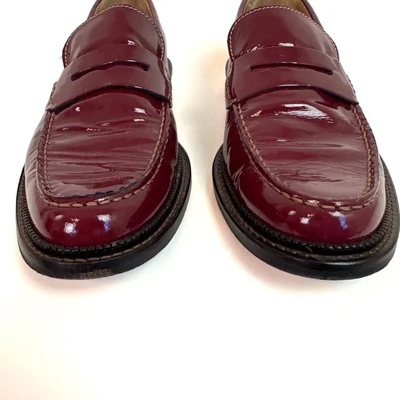 Dolce &amp; Gabbana Burgundy Patent Leather Penny Loafers EU 39 US 8 Glossy Flat