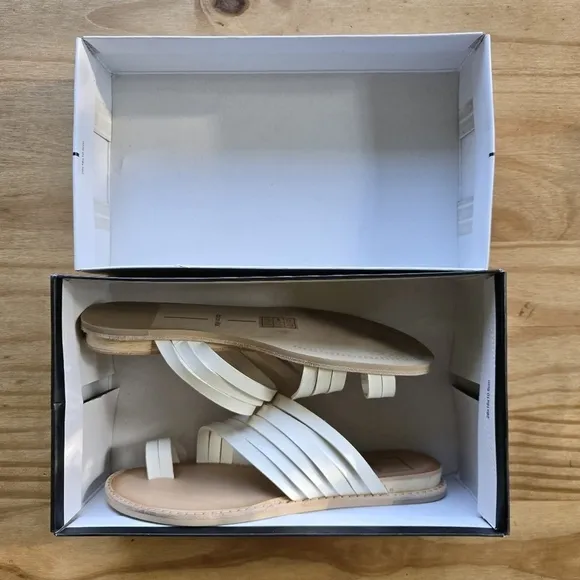 Dolce Vita Nelly Off White Strappy Leather Flat Sandals