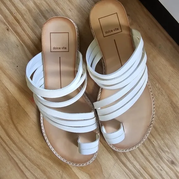 Dolce Vita Nelly Off White Strappy Leather Flat Sandals