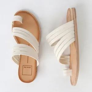 Dolce Vita Nelly Off White Strappy Leather Flat Sandals
