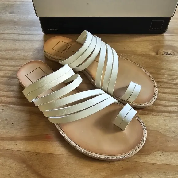 Dolce Vita Nelly Off White Strappy Leather Flat Sandals