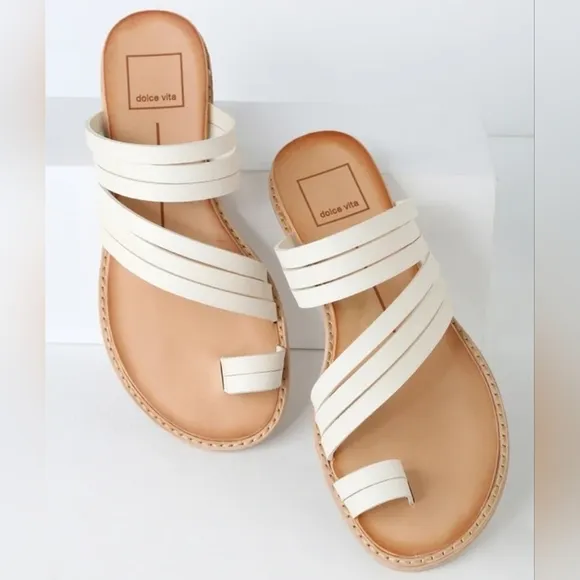 Dolce Vita Nelly Off White Strappy Leather Flat Sandals