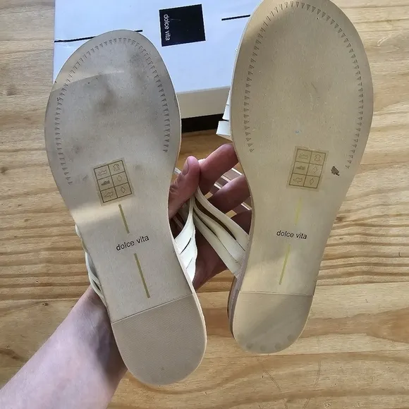 Dolce Vita Nelly Off White Strappy Leather Flat Sandals