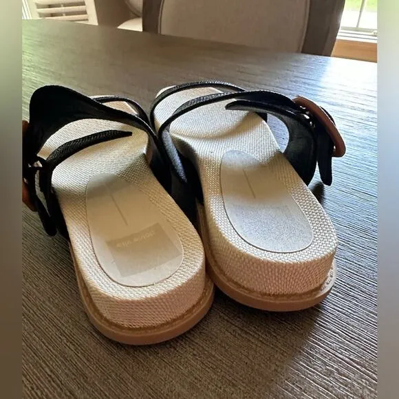Dolce Vita Shoes Genzel Slides Flat Sandals Black Woven Women’s size 8 New