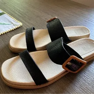 Dolce Vita Shoes Genzel Slides Flat Sandals Black Woven Women’s size 8 New