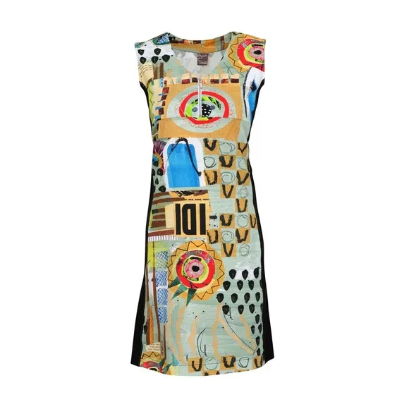 Dolcezza Sleeveless Dress Size M Abstract Print Short Dress Zip Up Detail NWT
