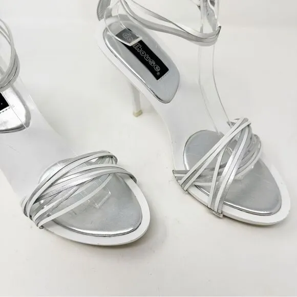 Dollhouse Y2K heels Silver White Strappy Sandals Size 9