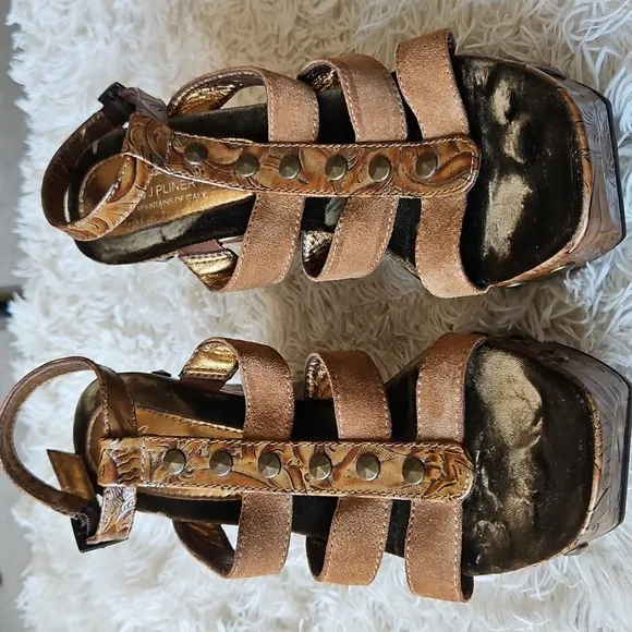 Donald J Pliner Brown Leather Strappy Wedge Platform Sandals