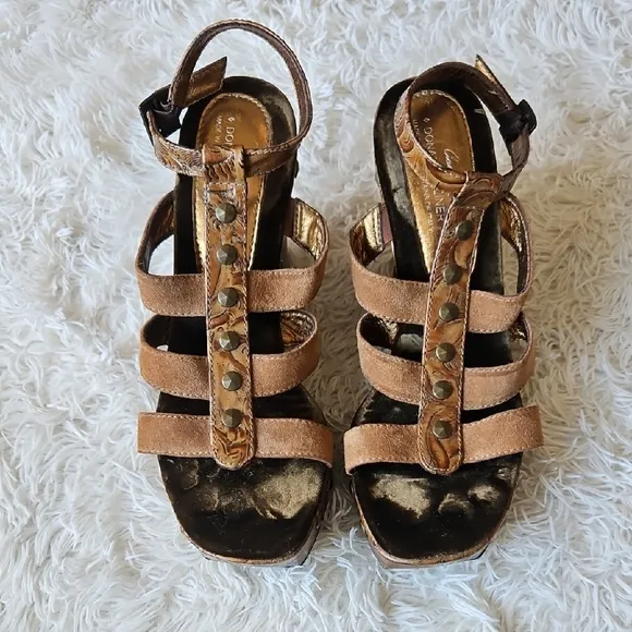 Donald J Pliner Brown Leather Strappy Wedge Platform Sandals