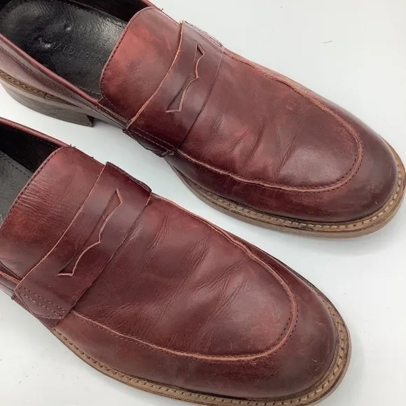 Donald J. Pliner Zan-D9 Mens Oxblood Leather Penny Loafers Dress Shoes Size 11.5