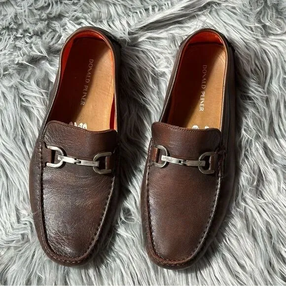 Donald J. Pliner Brown Loafers with Silver Bit Detail and Moccasin Style