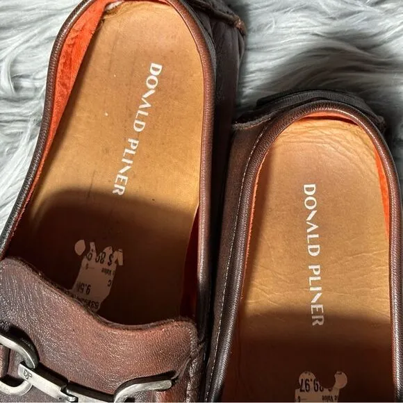 Donald J. Pliner Brown Loafers with Silver Bit Detail and Moccasin Style