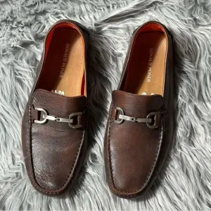 Donald J. Pliner Brown Loafers with Silver Bit Detail and Moccasin Style