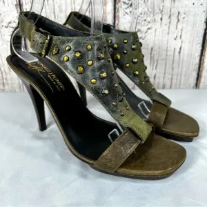 Donald Pliner Italy Nekita Studded Distressed Leather Sandals 4” Heels Size 8.5