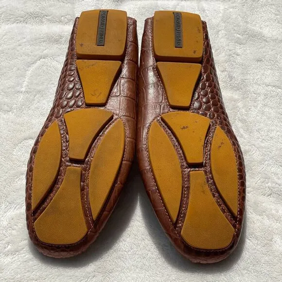 Donald J Pliner VINCO5 Brown Croc Embossed Leather Loafers Driving Shoes Size 11