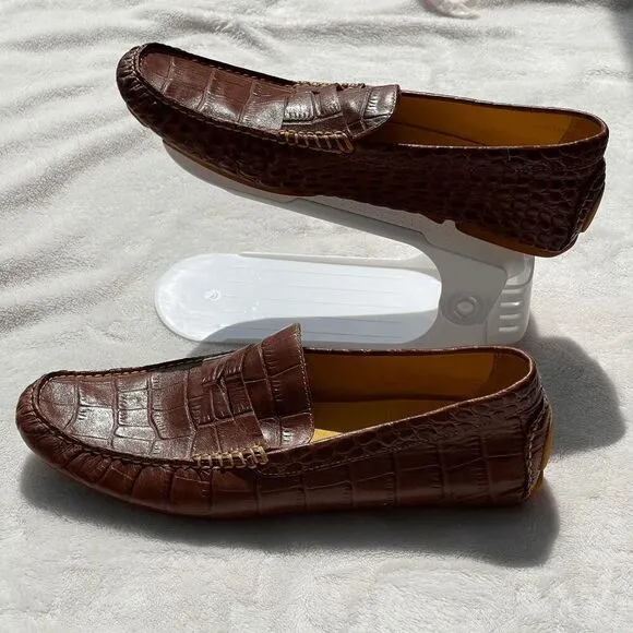 Donald J Pliner VINCO5 Brown Croc Embossed Leather Loafers Driving Shoes Size 11