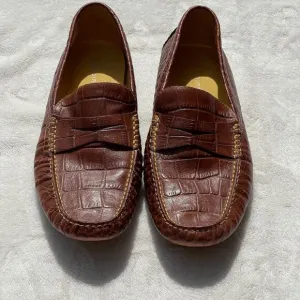 Donald J Pliner VINCO5 Brown Croc Embossed Leather Loafers Driving Shoes Size 11