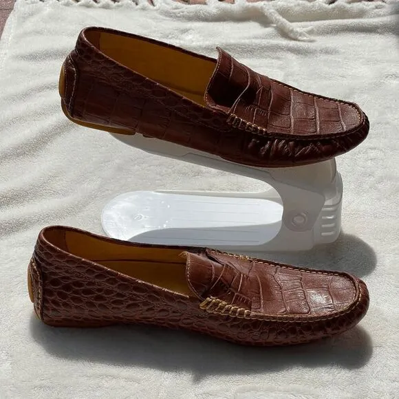 Donald J Pliner VINCO5 Brown Croc Embossed Leather Loafers Driving Shoes Size 11