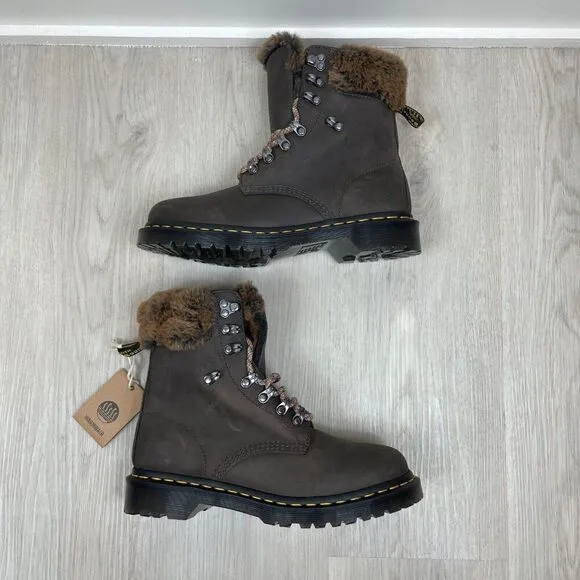 Dr. Martens 1460 Serena Boot Womens 8 Brown Faux Fur Lined Lace Up